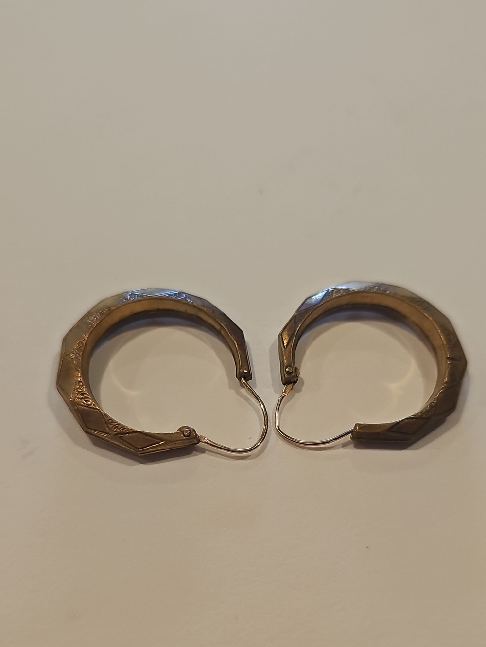 Vintage Etched Diamond Geometric Thick Hoop Earrings
